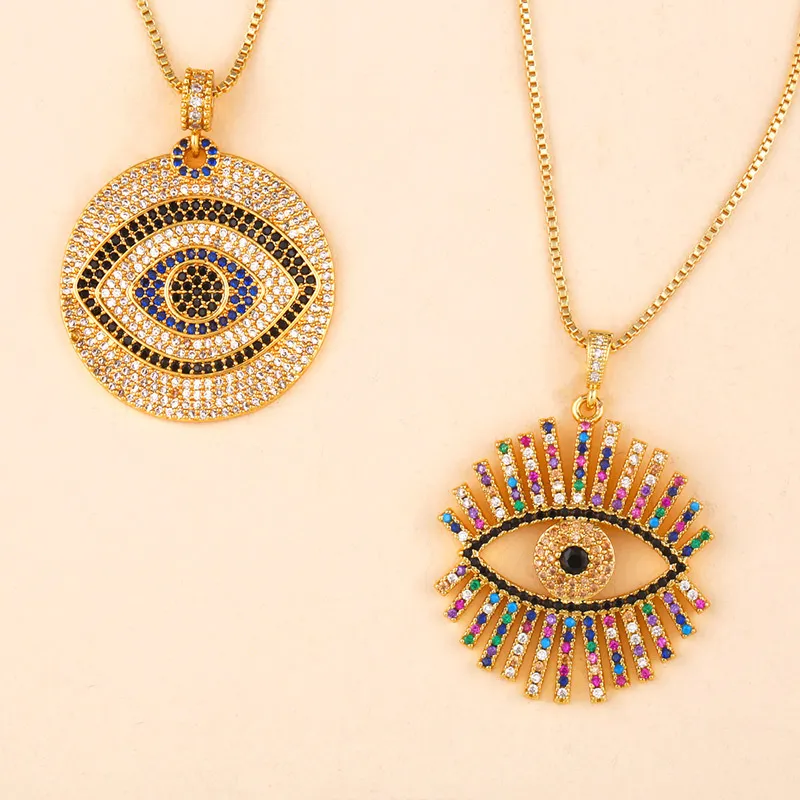 Collar con colgante de mal de ojo, circonita cúbica colorida, collares de moda para mujeres y niñas, gargantilla chapada en oro con circonita cúbica_voghion.com