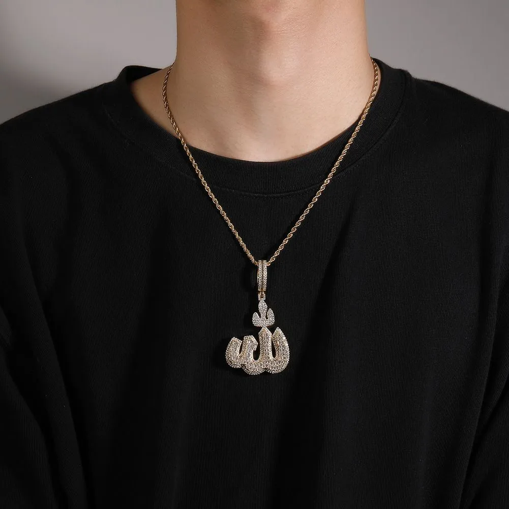 TopBling arābu simbola kulona kaklarota ar baltu cirkonu, īstu zeltu pārklāta vīriešu rotaslieta, dāvana_voghion.com