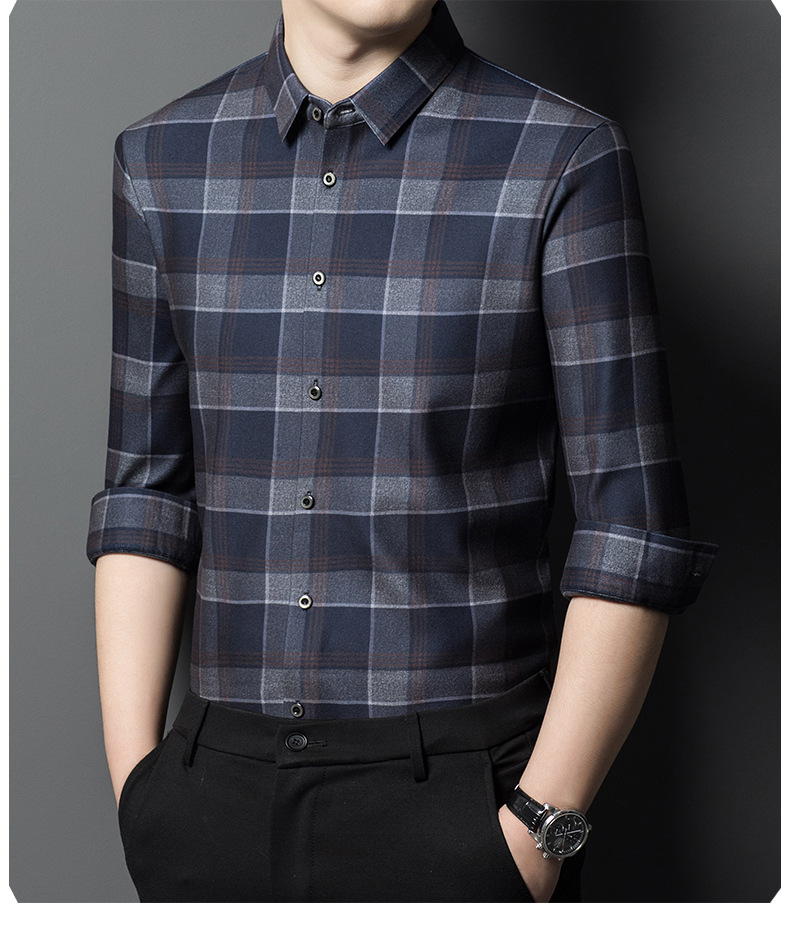 2024 Autumn/Winter New Traceless Men's Wool Plush Thickened Long sleeved Shirt Business Breathable Shirt_voghion.com