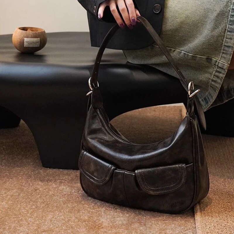 Ladies Solid Color Shoulder All-match Simple Multifunction Handbags Large Capacity Underarm Bags for Women Hobo Purse_voghion.com