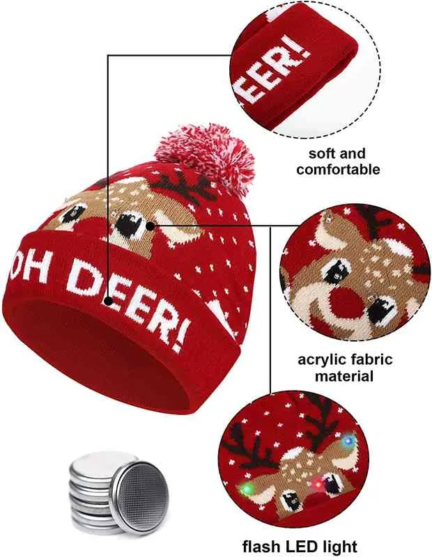 hats Scarves Sets Ball Caps Led Knitted Beanie Light Up Illuminate Warm Hat For Kid Adults Year Christmas Decoration_voghion.com