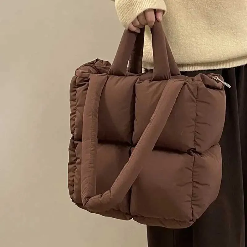 Borsa a tracolla imbottita da donna, in cotone trapuntato, imbottita in piuma, grande capacità, borsa a mano invernale per la spesa_voghion.com