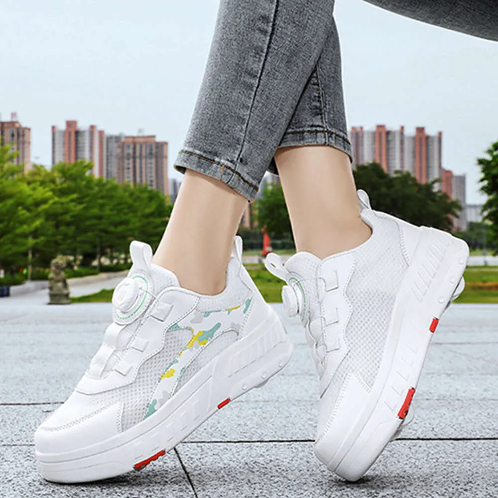 Kids Roller Skate Shoes Boys Girls Fashion Casual Runaway 4 Wheels Deformation Sneakers Adults Teenagers Children_voghion.com
