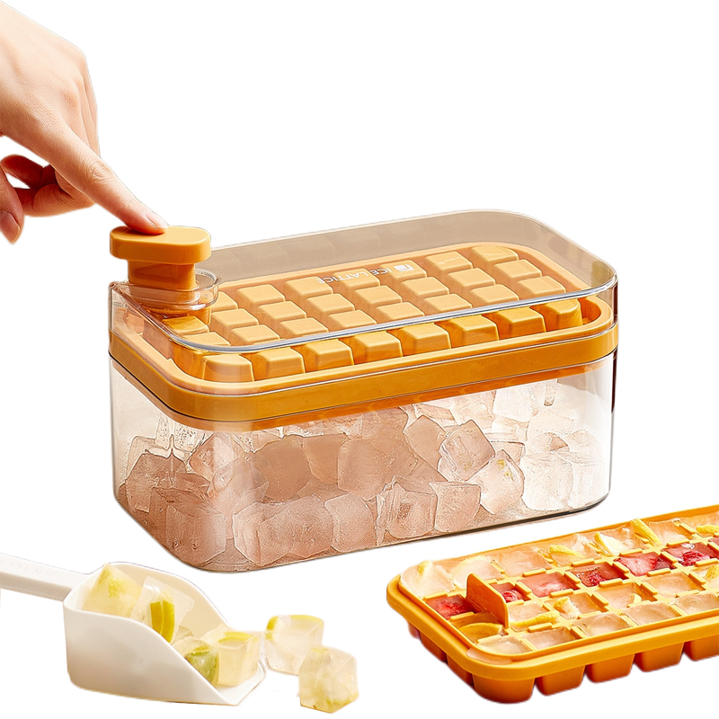 Stampo per cubetti di ghiaccio in silicone, grande capacità, stampo per cubetti di ghiaccio, riutilizzabile, per alimenti, con coperchio, palette per ghiaccio, accessori da cucina_voghion.com