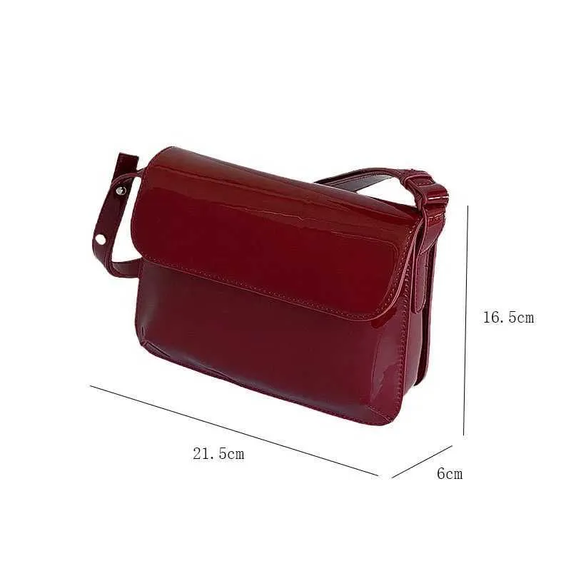 Weinrot PU Unterarm 2023 Neue Damen Vintage Lack Leder Glänzende Schnalle Einzelne Schulter Tasche Elegante Crossbody Ba241210_voghion.com