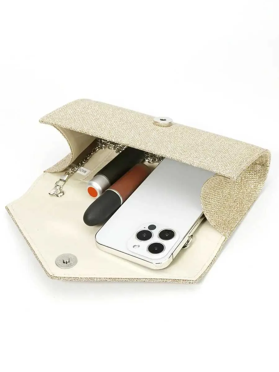 Womens envelope evening chain shoulder bag shiny sier long wallet womens wedding party clutch mini handbag Y241019_voghion.com