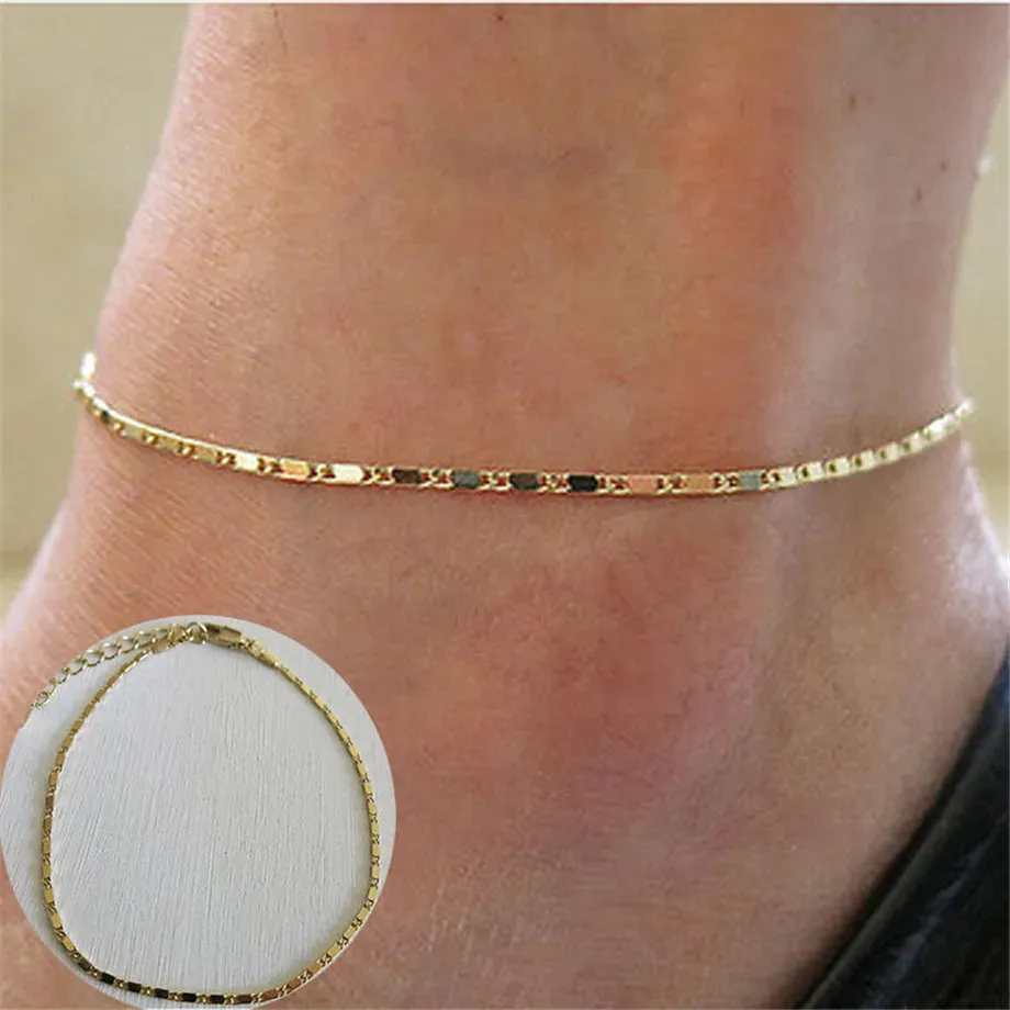 Simple Woman Anklets Casual/Sporty 14K Gold Chain Women Ankle Bracelet Jewelry_voghion.com