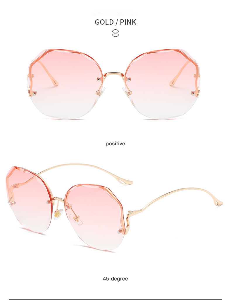 Nuovi occhiali da sole alla moda senza montatura per donna con aste curve in metallo deformato, occhiali da sole con protezione solare ripresi da celebrità di Internet._voghion.com