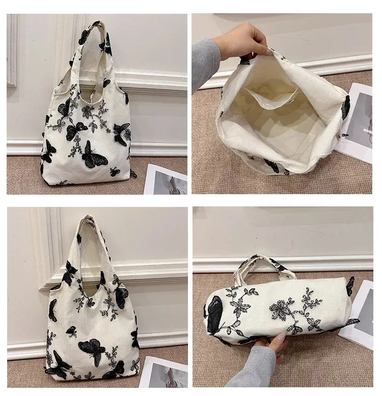 Summer Women's Shoulder Bag With Butterfly And Flower Canvas Design_voghion.com