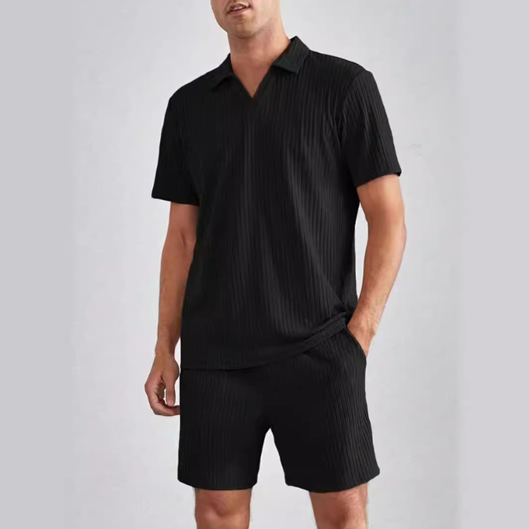 2024 New Summer Fashion Casual Polo Short Sleeve Shirt And Shorts Two-Piece Set For Men_voghion.com