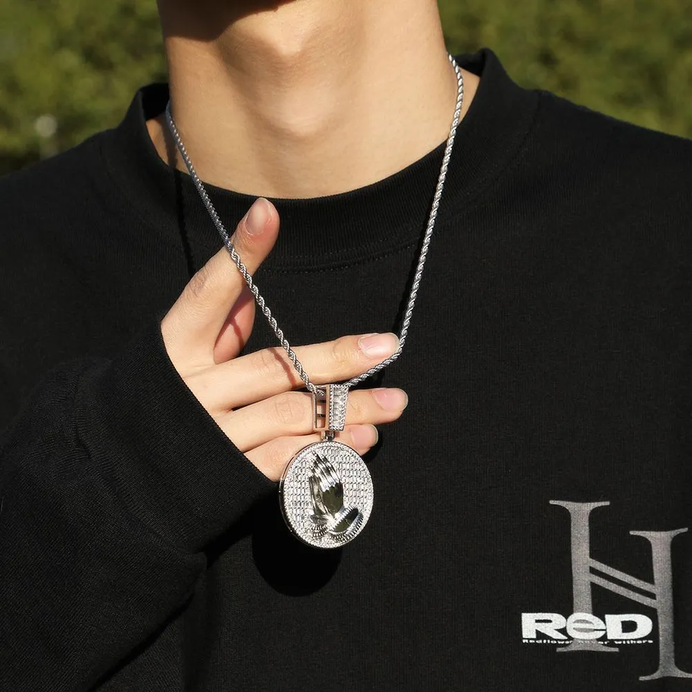 Collana con ciondoli Hip Hop che giocano con le mani, bling, regali di gioielli religiosi con zirconi completi_voghion.com