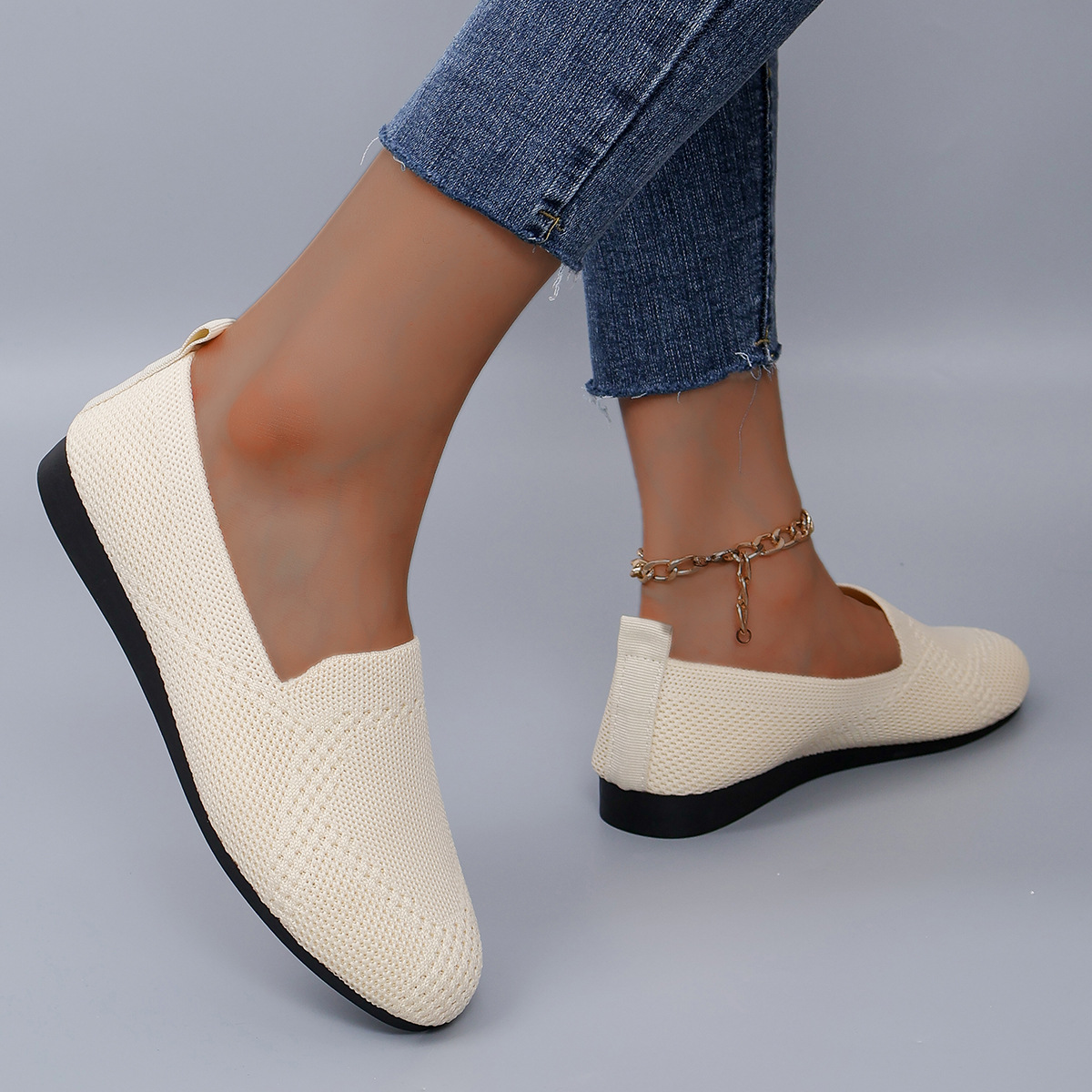 Chaussures simples pour femmes, mocassins paresseux respirants à bouche légère_voghion.com
