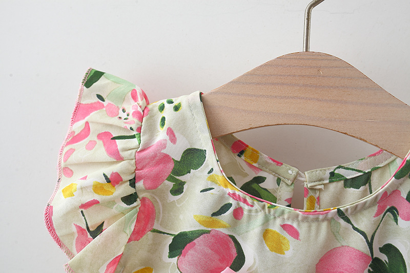 Infant Girl Clothes Set Flower Printed Bow Top+Cotton Shorts Summer Comfortable Kids Clothes_voghion.com