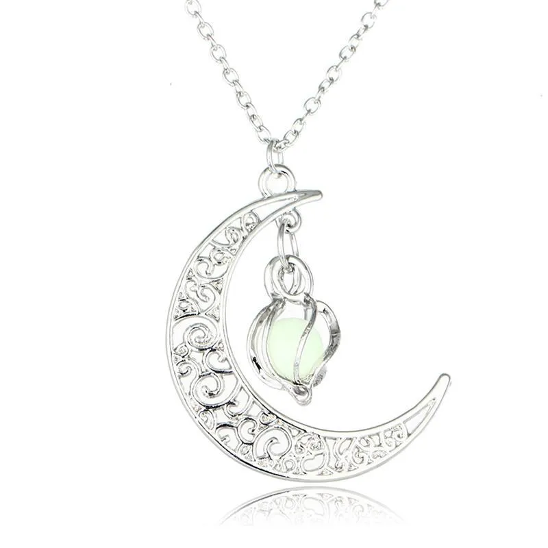 Luminous Moon Pendant Necklace Silver Plated Jewelry For Women_voghion.com