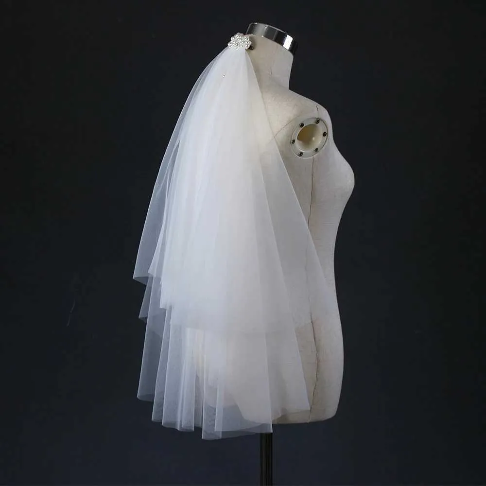Jewelry Short Bridal Pearls Beaded Veils With Comb 2 Tier Soft Wedding Hair Accessories For Bride Unlocking Romance VP99_voghion.com