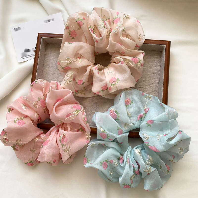 CANYI Early Spring Mesh Floral Super Fairy Hair Rope Elastic Band Women's High-end Feeling Tied Ponytail Simple_voghion.com
