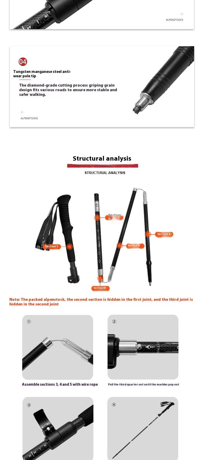 Noua baghetă pliabilă din fibră de carbon 3K pentru alpinism, multifuncțională, ultra ușoară, echipament pentru drumeții off-road, N99_voghion.com