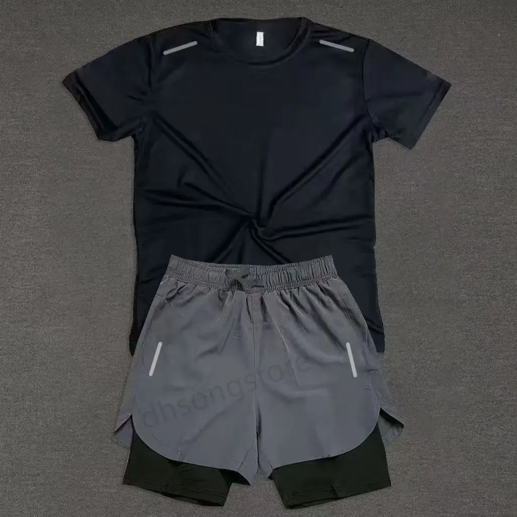 Men's Tech Suit Shirt Shorts Sports Two-piece Summer Women's Running Fiess Wear Quick-drying Football Gym Sweatshirt_voghion.com