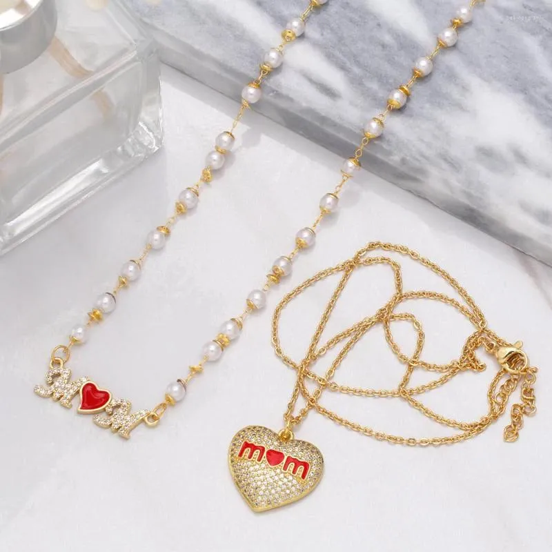 Collares colgantes FLOLA, collar de corazón rojo para mamá, para mujer, con cuentas de cobre y circonita blanca, joyería romántica para madres._voghion.com