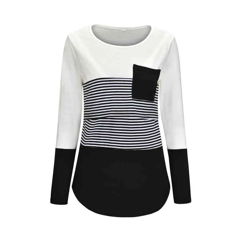 Frauen Schwangere Mutterschaft Kleidung Stillen Tops Stillen Gestreiften T-shirt Mama Langarm S/M/L/Xl/Xxl L220801_voghion.com