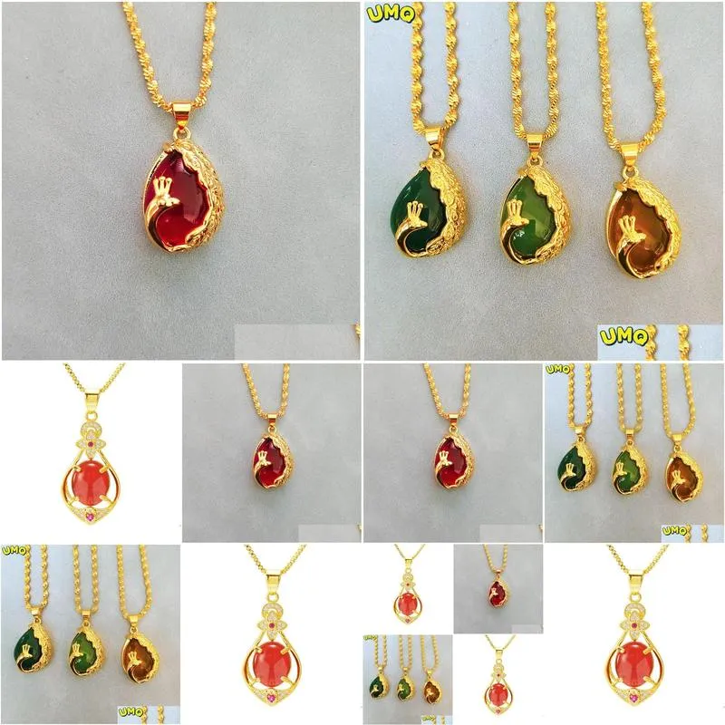 Vergulde ketting met rode edelsteen hanger voor dames elegant_voghion.com