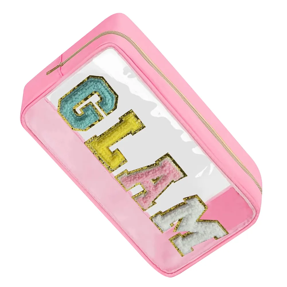 Mode Kosmetiktasche Große Kapazität Casual Organizer Clutch Taschen Transparent Bestickte Buchstaben Patches Tragbar Für_voghion.com