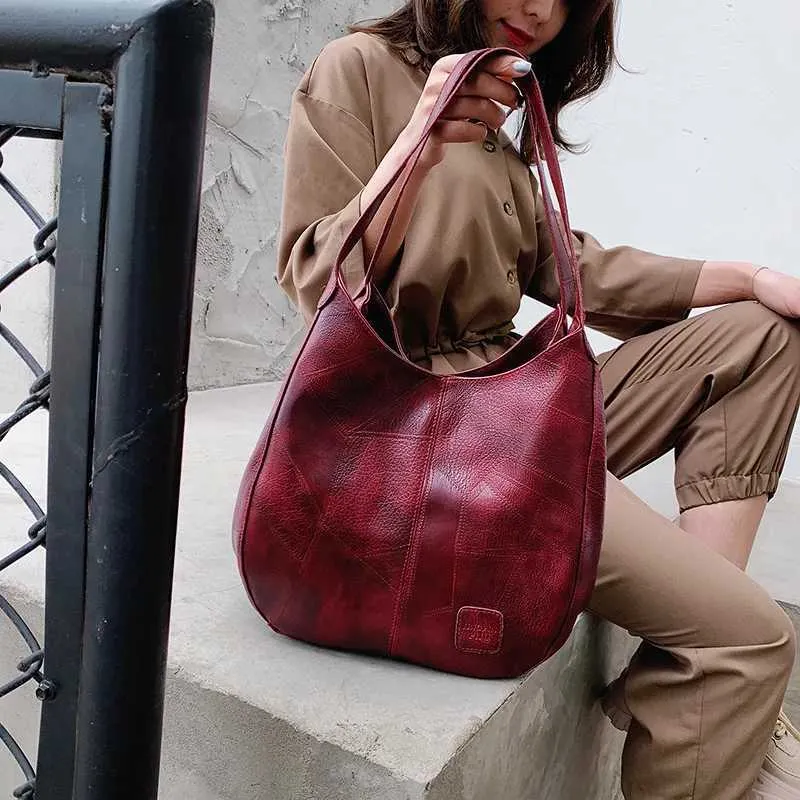 Women Vintage Shoulder Bag Designers PU Leather Handbags Female Top-handle Hobo Bags Fashion Brand Large Capacity_voghion.com