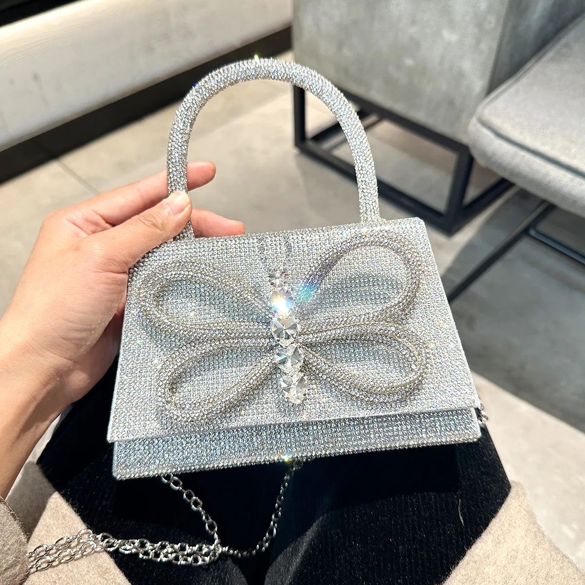 jiomay Golden Rhineste Tote Designer Handtaschen Elegante Geldbörsen für Frauen Shiny Menger Y2K Fi Umhängetasche s1OR #_voghion.com