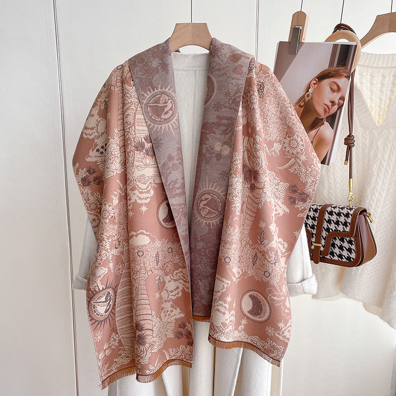 Scarf for women in autumn winter, Korean version, double-sided national style air conditioning shawl, dual purpose, new_voghion.com