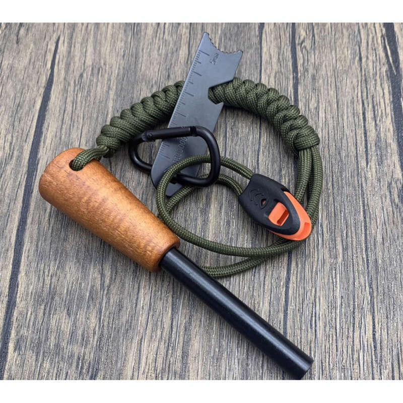 Wooden Handle 10 * 100 Solid Magnesium Rod, Outdoor Survival, Extended Umbrella Rope, Camping Flint Rod_voghion.com