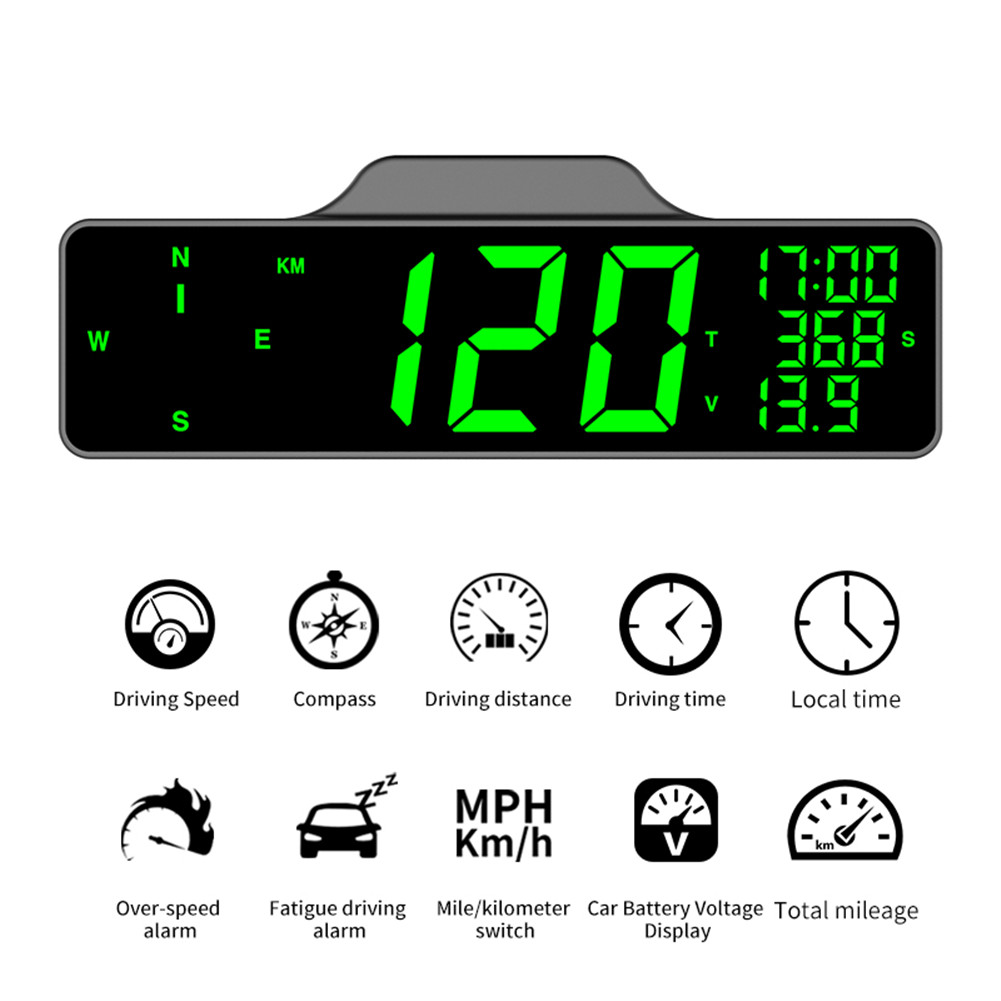 Car Head Up Display HUD Bussola GPS Tachimetro digitale Allarme di velocità eccessiva Interruttore MPH Km/h Contachilometri Elettronica per auto Accessori_voghion.com