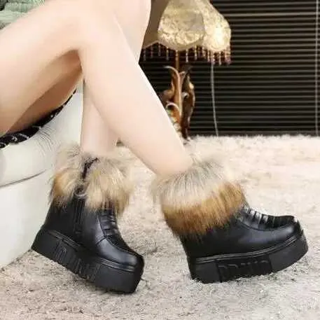 Scarpe invernali calde con zeppa, tacco alto nascosto, cerniera laterale nera, da donna, con plateau e altezza maggiorata_voghion.com