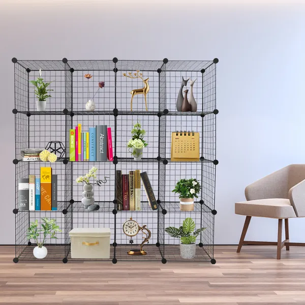 16-Cube Organizer Cube Storage Shelves Wire Cube Storage Origami Shelves Metal Grid Multifunction Shelving Unit Modular Cubbies Organizer Bookcase R_voghion.com