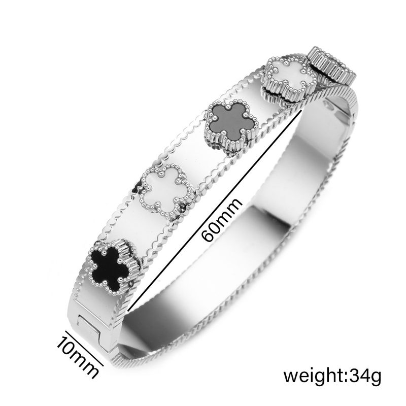 Neues, schwarz-weißes Perlmutt-Modearmband aus Edelstahl mit fünfblättrigem Kleeblatt, High-End und vielseitiger Persönlichkeit_voghion.com