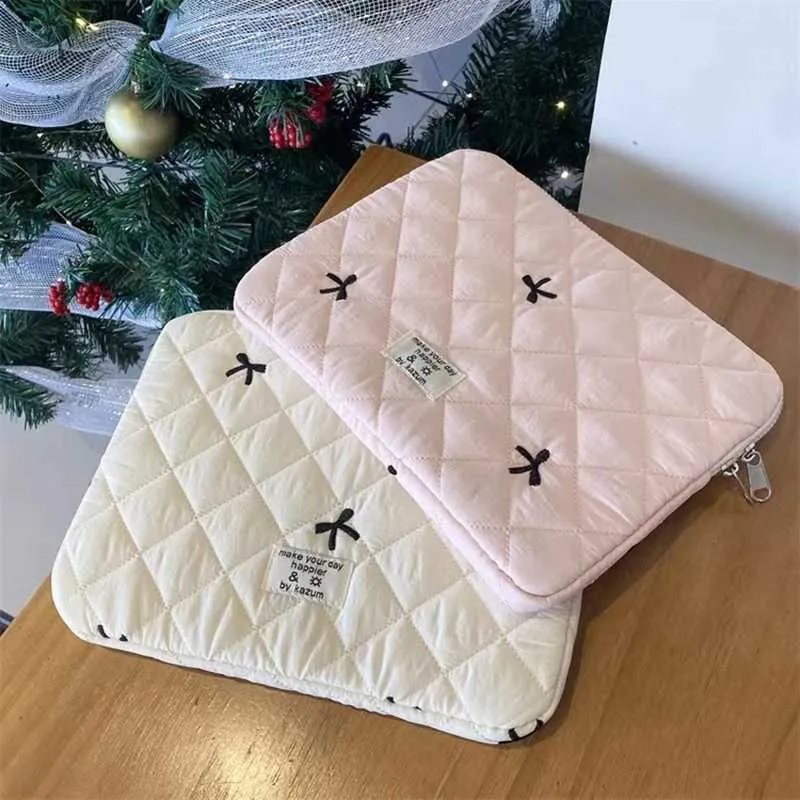 Süße Schleife Stickerei Computer Tasche Tablet Sleeve Fall 11 13,3 14 15,6 Zoll Frauen Laptop-Hüllen für Buch Ipad HP_voghion.com