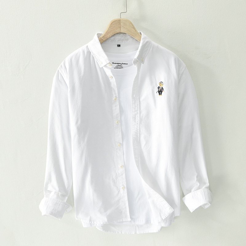 Chemise décontractée à manches longues pour homme, nouvelle collection printemps-automne, ample, brodée, tendance, pour jeunes, une pièce