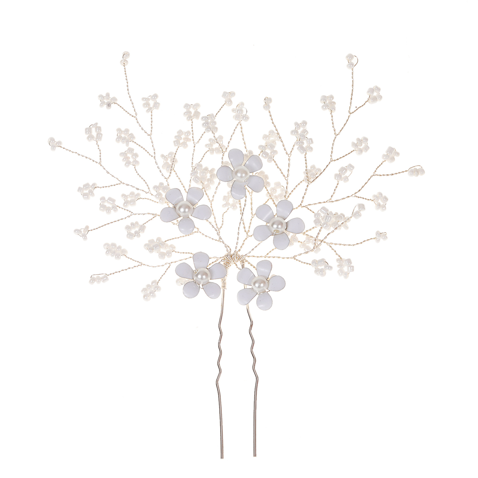 Perles de millet transfrontalières européennes et américaines fleurs blanches épingle à cheveux en forme de U coiffure accessoires de mariage de mariée en gros_voghion.com