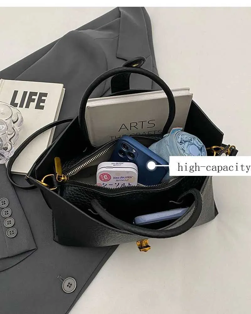 Clássico Preto PU Grande Capacidade 2024 Feminino Alta Qualidade Requintado Fivela de Fecho Bolsas Crossbody Casual Versátil_voghion.com
