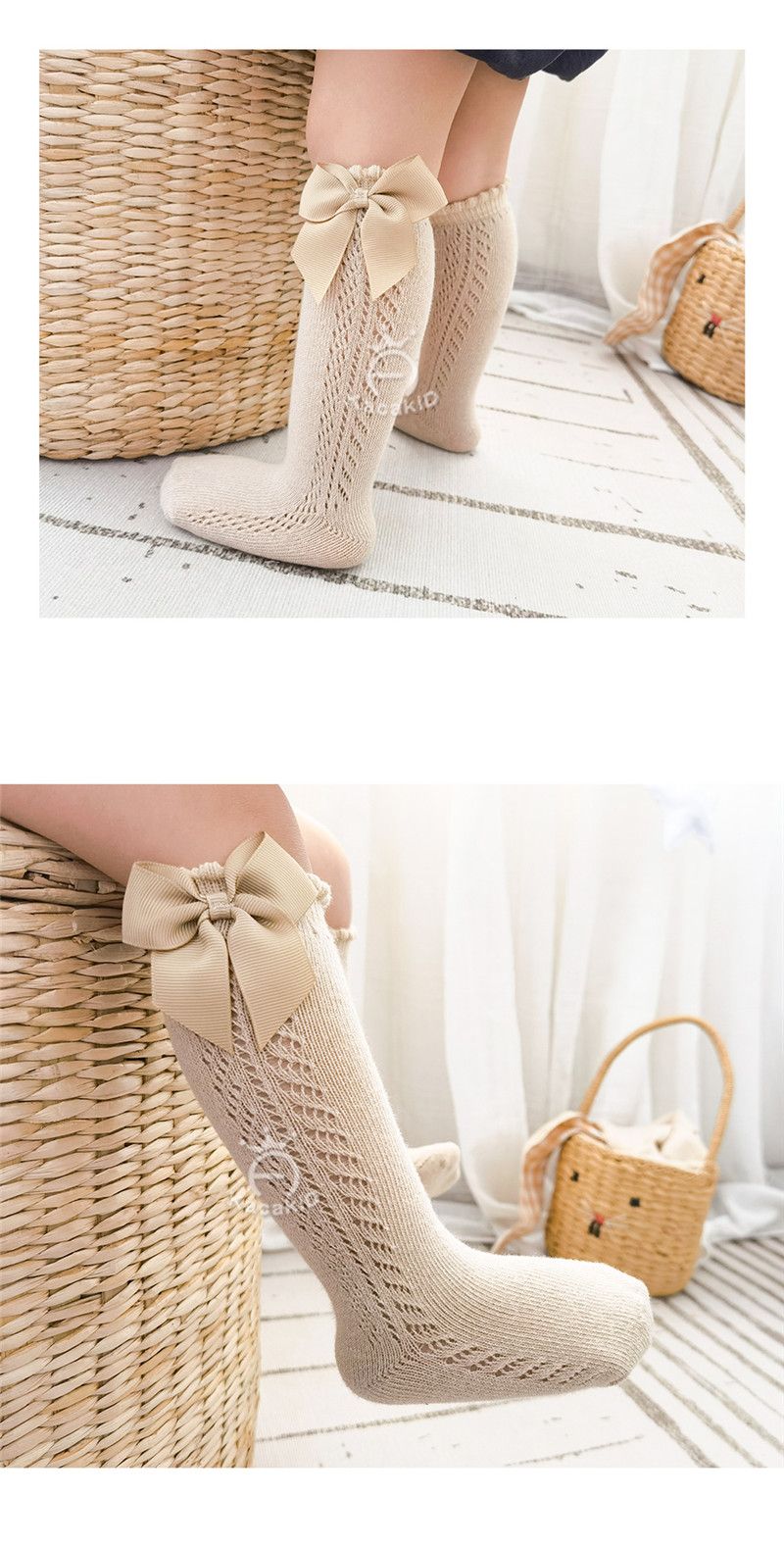 Neu Sommer Baby Knie Hohe Socken Kinder Mädchen Bogen Lange Socke Weiche Baumwolle Mesh Atmungsaktive Kinder_voghion.com