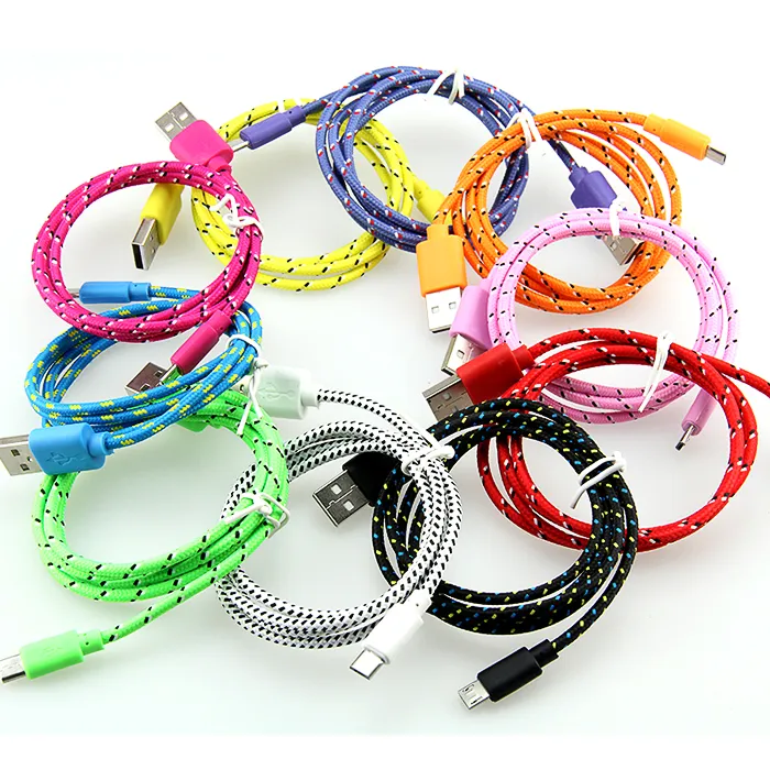 Fabric Braided Charging Round Coloful Nylon Data Sync USB Charger Cord 3m 10ft 2m 6ft 1m 3ft Cable For Mobile Phone_voghion.com