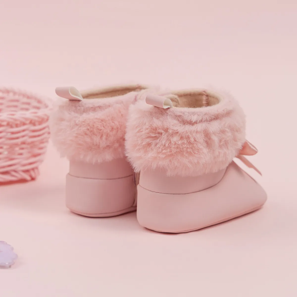 Pink Toddler With Bow Veet Fluzzy Autumn Winter Baby Snow Boots Kids Girls Warm Happysteps First Walkers Shoes 0-18M_voghion.com