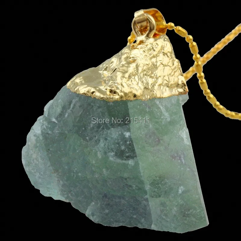 Colliers pendentifs en fluorite verte naturelle de forme libre plaquée or avec pierre précieuse irrégulière de qualité supérieure, bijoux de guérison énergétique Reiki_voghion.com