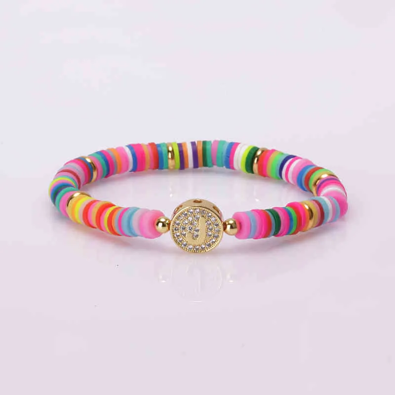 Bohemia Gypsy Gold Initial 26 Alphabet Letter Name Charm Coloful Rainbow Silicone Plastic Beaded Bracelets For Women Man_voghion.com