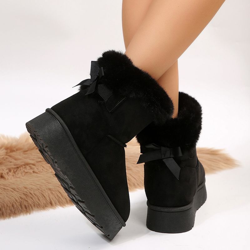 Foreign trade cross border winter new snow women's bottom bow leisure plus veet thick warm non slip cotton boots_voghion.com