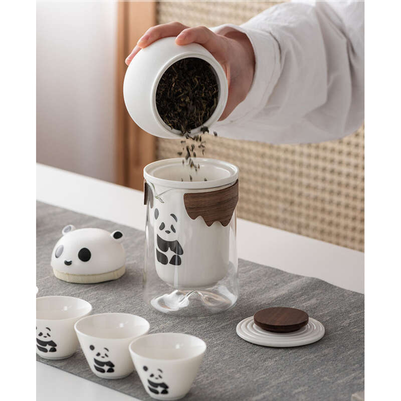 Panda Kung Fu Taass Tragbare Reeset, Dëppen, Schnell Gäscht Téi Taass, Héichwäerteg Geschäftsgeschenk_voghion.com
