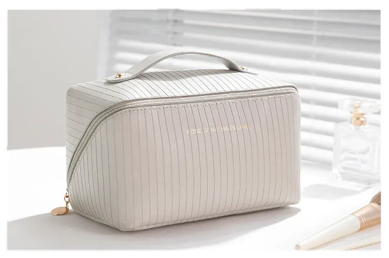 Nuovo arrivo, cuscino a righe verticali, da donna, grande capacità, portatile, organizer da viaggio per trucchi e articoli da toeletta._voghion.com