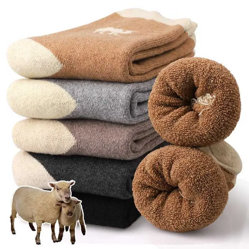 Hair Womens Thick Warm Soft Wool Loop Casual Autumn Winter Camel Socks Calcetas W240924_voghion.com