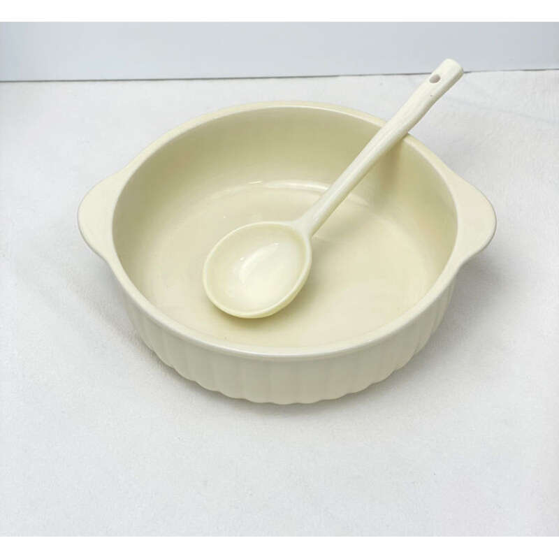 【Set da 2 pezzi】 Ciotola per insalata in ceramica a doppio orecchio color crema da 7,5 pollici, colore sotto smalto, carina per studenti, grande per la casa_voghion.com