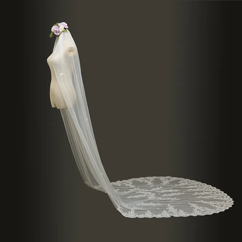 Gioielli per capelli 2019 Veli da sposa lunghi 3 metri, con bordo in pizzo, con pettine, accessori per veli da sposa_voghion.com