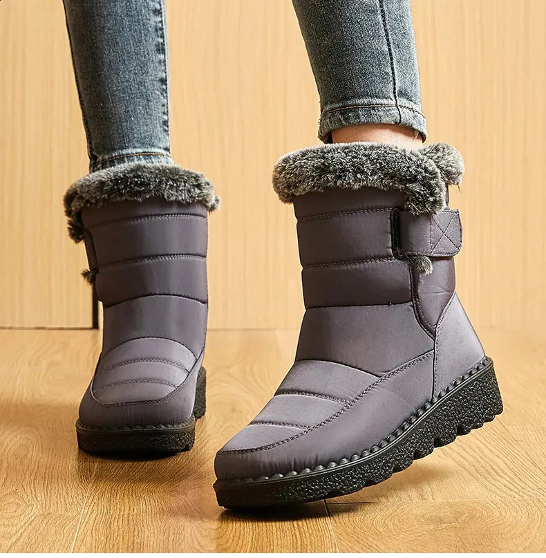 Trend Womens Winter Ankle Low Botas Mujer Waterproof Snow Boots Fur Leather Shoes 241116_voghion.com